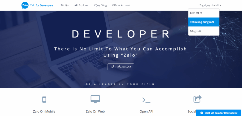 truy cập vào trang Zalo for Developer và đăng ký